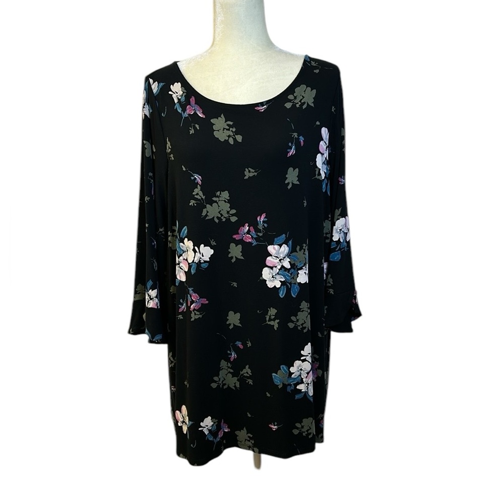 J. Jill Wearever Collection Size L Black Floral Tunic Top